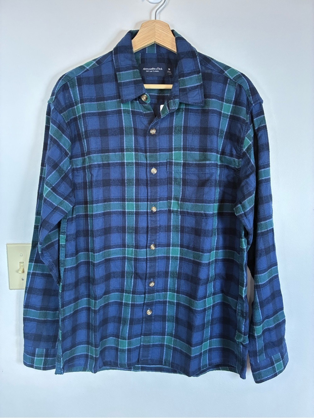 Abercrombie & Fitch Flannel Shirt Tartan Plaid Green Blue Soft A&F Collection